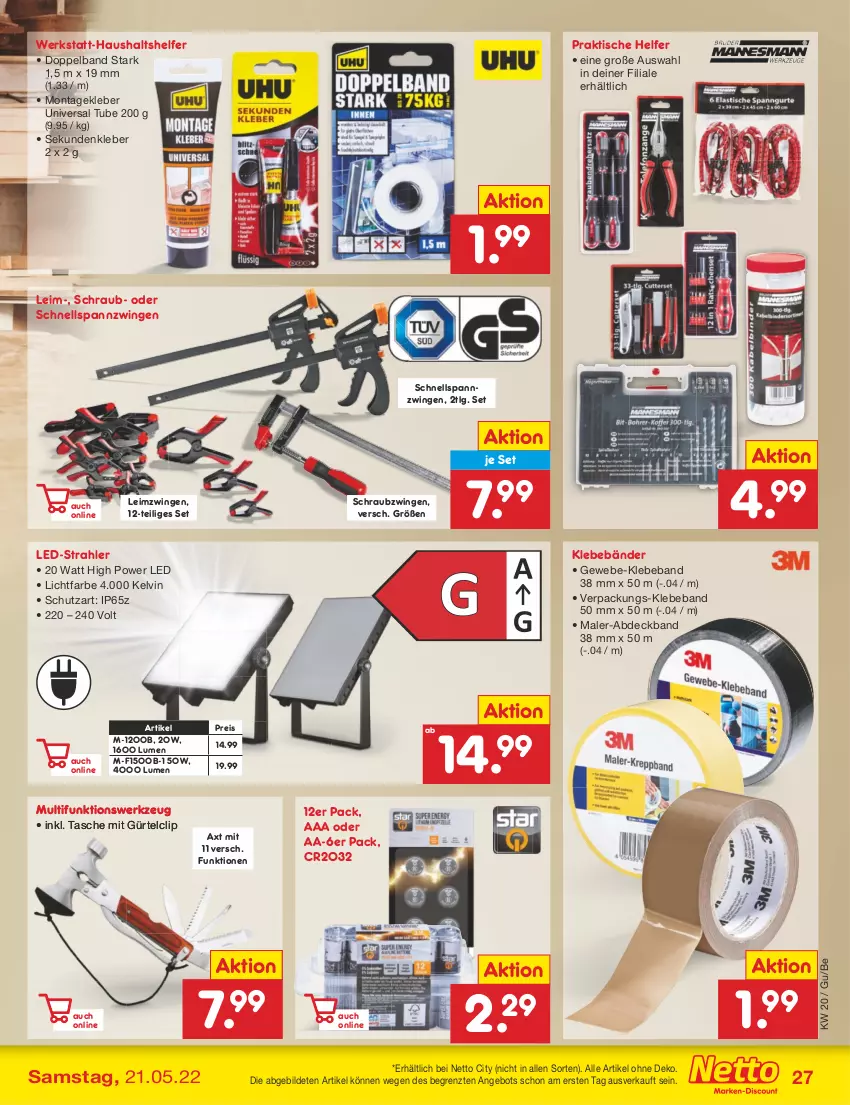 Aktueller Prospekt Netto Marken-Discount - Filial-Angebote - von 16.05 bis 21.05.2022 - strona 27 - produkty: angebot, Beba, eis, kleber, LG, reis, Tasche, Ti, tisch, werkzeug, ZTE