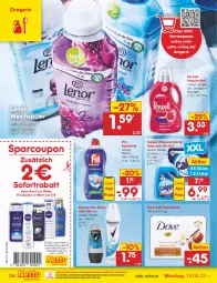 Gazetka promocyjna Netto Marken-Discount - Filial-Angebote - Gazetka - ważna od 21.05 do 21.05.2022 - strona 24 - produkty: butter, calgon, coupon, coupons, deo, deo spray, dove, eis, lenor, lenor weichspüler, LG, ndk, nivea, perwoll, pril, reis, rexona, roll-on, Seife, sofortrabatt, spülmittel, Ti, waschmittel, wasser, wasserenthärter, Wasserenthärter Tabs, weichspüler