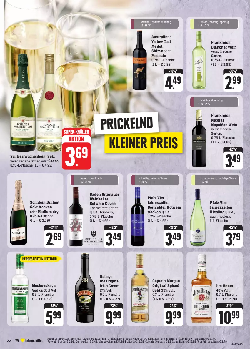 Aktueller Prospekt Edeka - Angebote der Woche - von 25.09 bis 30.09.2023 - strona 27 - produkty: auer, aust, Bad, baileys, brillant sekt, Cap, captain morgan, cola, cuvée, dornfelder, ecco, eis, elle, flasche, frucht, gin, irish cream, jim beam, leine, merl, merlot, moskovskaya, original spiced gold, ortenauer, reis, riesling, rotwein, sekt, söhnlein, söhnlein brillant, super-knüller, Ti, vodka, wein, yellow tail, ZTE