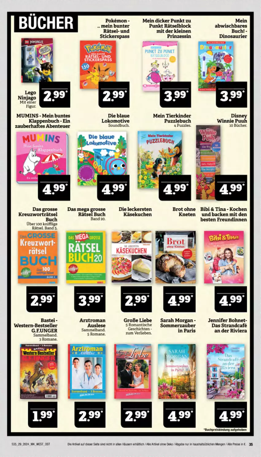 Aktueller Prospekt Marktkauf - Prospekt - von 14.07 bis 20.07.2024 - strona 35 - produkty: bohne, brot, buch, disney, eis, elle, ente, HP, Käse, käsekuchen, Kinder, kuchen, LEGO Ninjago, leine, ninjago, Puzzle, reis, Soundbuch, Ti, Weste