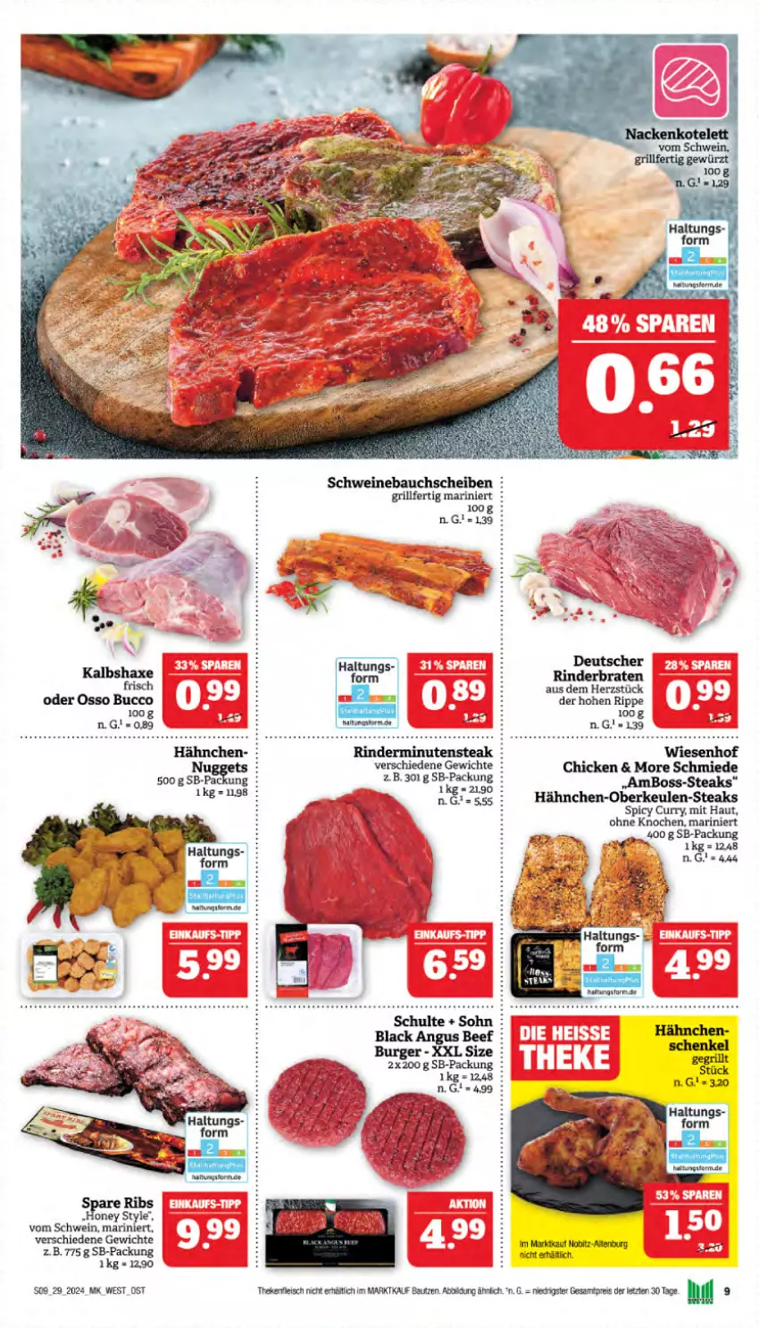 Aktueller Prospekt Marktkauf - Prospekt - von 14.07 bis 20.07.2024 - strona 9 - produkty: Bau, bauchscheiben, boss, braten, curry, eis, fleisch, grill, Hähnchen-Oberkeulen, reis, rind, rinder, rinderbraten, schwein, schweine, Schweinebauch, schweinebauchscheiben, steak, steaks, Ti, wein, weine, wiesenhof, ZTE