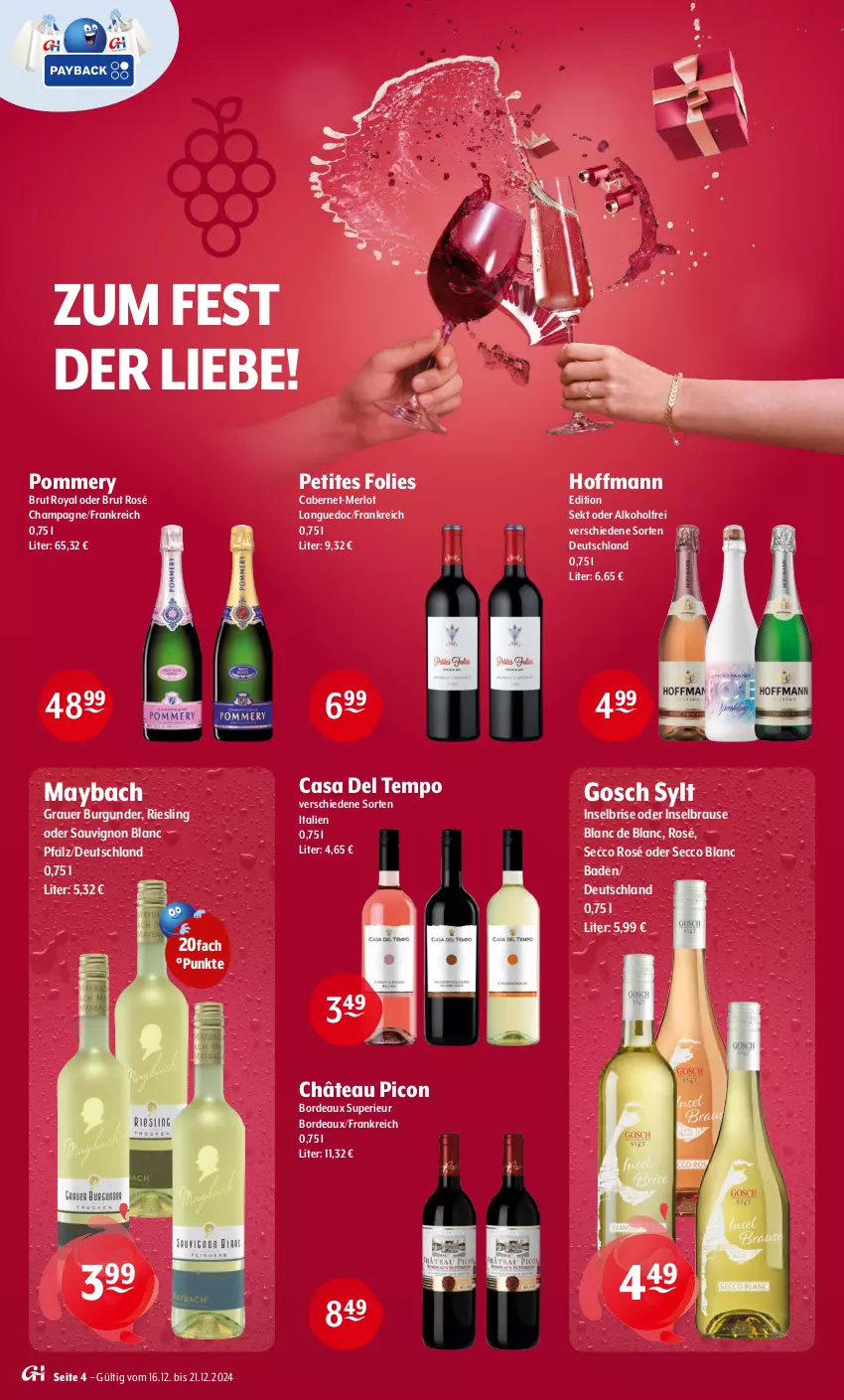 Aktueller Prospekt Getraenke Hoffmann - Prospekte - von 16.12 bis 21.12.2024 - strona 4 - produkty: alkohol, auer, Bad, brause, brut, burgunder, cabernet, champagne, ecco, grauer burgunder, maybach, merl, merlot, riesling, sauvignon, sauvignon blanc, sekt, Tempo, Ti