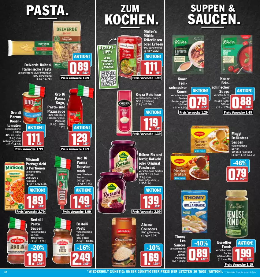 Aktueller Prospekt Aez - Prospekte - von 06.11 bis 11.11.2023 - strona 10 - produkty: bertolli, beutel, buitoni, couscous, delikatess sauce, eis, elle, erbsen, erde, feinschmecker, flasche, gin, hama, italienische pasta, knorr, Kraut, Kühne, lasagne, linsen, maggi, Mirácoli, Müller, oro di parma, oryza, pasta, Pasta Sauce, Pastagericht, pesto, pizza, reis, rotkohl, sauce, saucen, Sugo, suppe, suppen, teller, thomy, thomy les sauces, Ti, tomate, tomaten, tomatenmark, Vegeta, ZTE