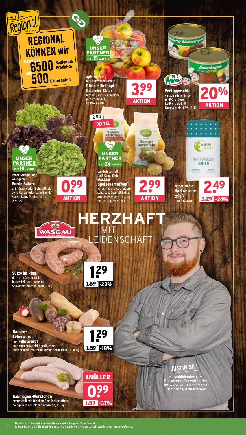 Aktueller Prospekt Wasgau - von 02.09 bis 07.09.2024 - strona 2 - produkty: angebot, apfel, auer, Bau, Bauer, beutel, bio, braten, bunte salate, Eichblattsalat, eis, elle, fertiggericht, fertiggerichte, fleisch, Fleischerei, Garten, gin, hartweizen, kartoffel, kartoffeln, leberwurst, mac, Müller, natur, pfanne, reis, rezept, ring, salat, salate, Saumagen, Schere, schwein, schweine, schweinefleisch, speisekartoffeln, tafeläpfel, tee, Ti, wein, weine, wurst, würstchen