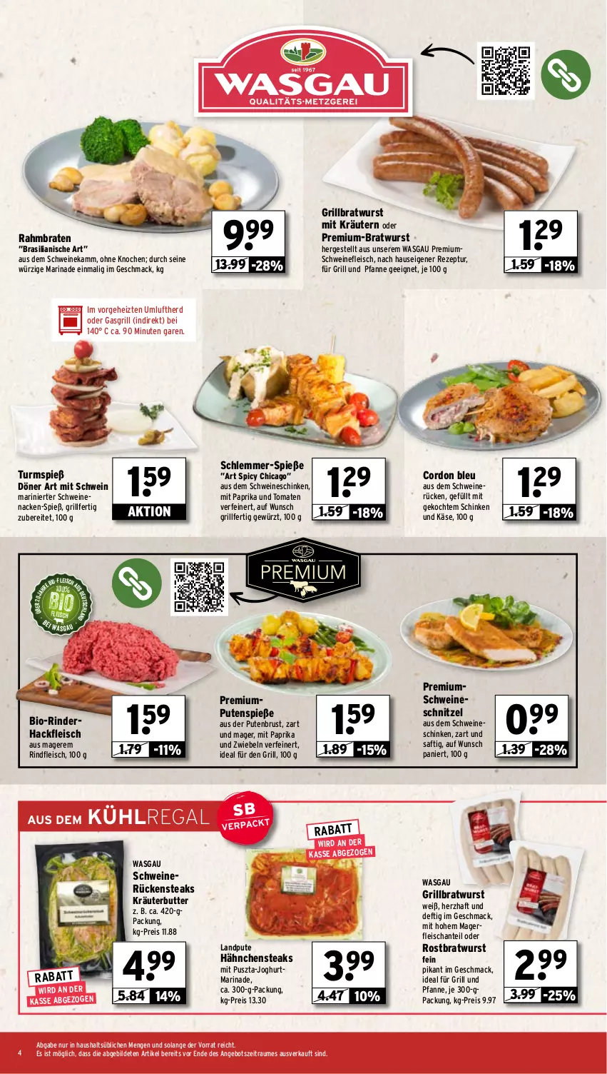 Aktueller Prospekt Wasgau - von 02.09 bis 07.09.2024 - strona 4 - produkty: angebot, bio, braten, bratwurst, butter, cordon bleu, eis, fleisch, für grill und pfanne, gasgrill, gewürz, grill, grill und pfanne, grillbratwurst, hackfleisch, Hähnchensteak, hähnchensteaks, ideal für grill, ideal für grill und pfanne, joghur, joghurt, Käse, kräuter, kräuterbutter, kräutern, kühlregal, mac, marinade, mit paprika, paprika, pfanne, pute, putenbrust, regal, reis, rezept, rind, rinder, rinderhackfleisch, rindfleisch, rostbratwurst, Rückensteak, rückensteaks, saft, schinken, schnitzel, schwein, schweine, schweinefleisch, schweinenacken, schweinerücken, schweineschnitzel, steak, steaks, Ti, tomate, tomaten, und pfanne, wein, weine, wurst, ZTE, zwiebel, zwiebeln