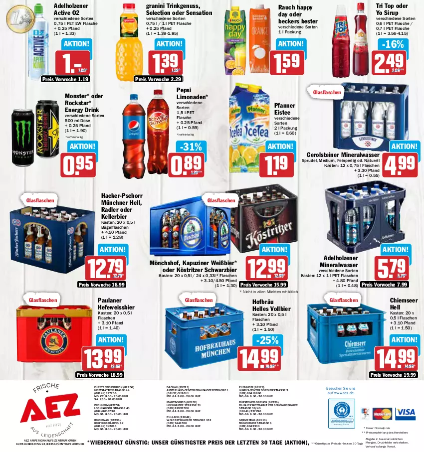 Aktueller Prospekt Aez - Prospekte - von 22.05 bis 27.05.2023 - strona 16 - produkty: adelholzener, AEZ, Alwa, Beckers Bester, bier, buch, bügel, bügelflasche, drink, drucker, eis, eistee, elle, energy drink, Engel, ente, fisch, flasche, Germ, gerolsteine, gerolsteiner, glasflasche, granini, Happy Day, Hefe, Holz, kellerbier, kerze, köstritzer, limo, limonade, limonaden, mineralwasser, mönchshof, monster, natur, nuss, Paula, paulaner, pepsi, perla, pfanne, Pfanner, radler, Rauch, reis, rel, ring, Rockstar, rum, sirup, Sprudel, steiner, tee, teller, Ti, uhr, wasser, weissbier, Yo, ZTE