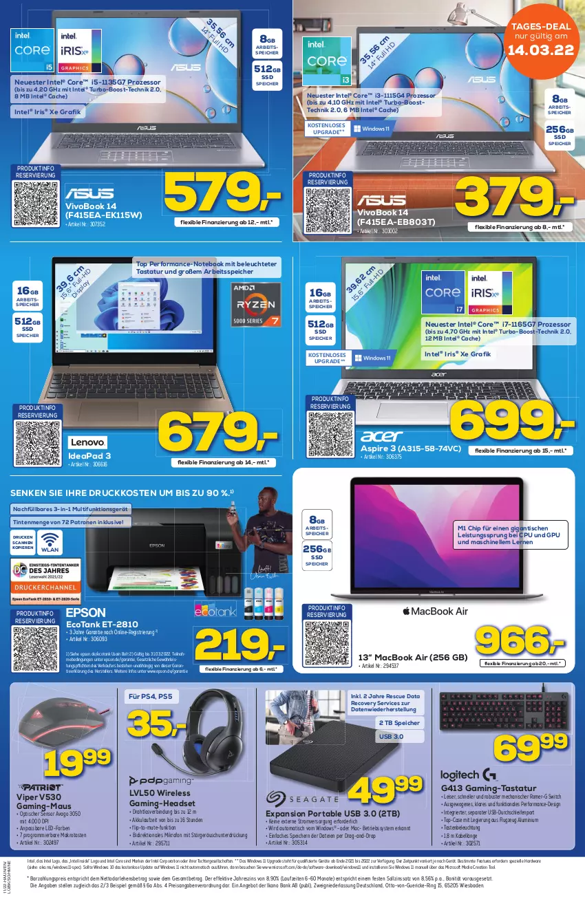 Aktueller Prospekt Berlet - Achtung!  - von 12.03 bis 18.03.2022 - strona 5 - produkty: akku, angebot, auto, Bad, Bank, beleuchtung, Betriebssystem, Draht, eis, elle, epson, gaming-headset, hardware, Headset, Intel, Leuchte, mac, macbook, macbook air, Maus, notebook, ps4, reis, rel, ring, Software, Spezi, ssd, Tastatur, teller, Ti, tisch, usb, VivoBook