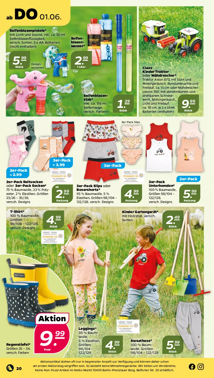 Aktueller Prospekt Netto - Woche 22 - von 30.05 bis 03.06.2023 - strona 20 - produkty: auer, batterie, batterien, Bau, baumwolle, Garten, gin, hemd, hemden, Holz, hose, Kinder, leggings, Leuchte, Ria, Seife, senf, shirt, shorts, slip, slips, socken, Sweathose, T-Shirt, Ti, Unterhemd, unterhemden, wasser, wolle, ZTE