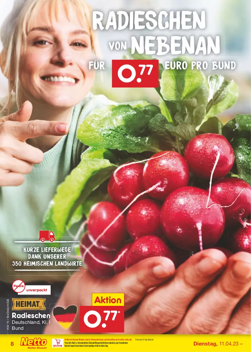 Aktueller Prospekt Netto Marken-Discount - Filial-Angebote - von 11.04 bis 15.04.2023 - strona 8 - produkty: asti, bestpreis, eis, ndk, radieschen, reis, rwe, Ti