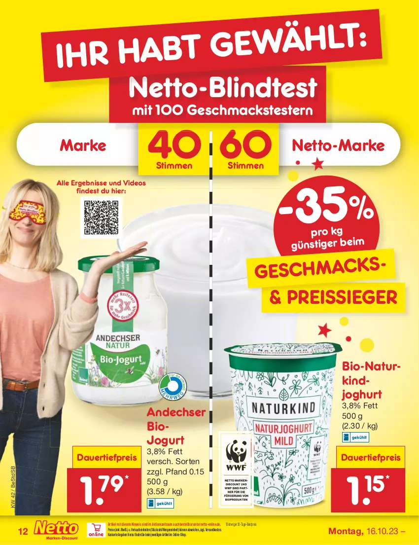 Aktueller Prospekt Netto Marken-Discount - Filial-Angebote - von 16.10 bis 21.10.2023 - strona 14 - produkty: auer, bestpreis, bio, dauertiefpreis, deo, discount, eis, joghur, joghurt, jogurt, lindt, mac, marken-discount, natur, ndk, reis, reiss, Ti, tiefpreis