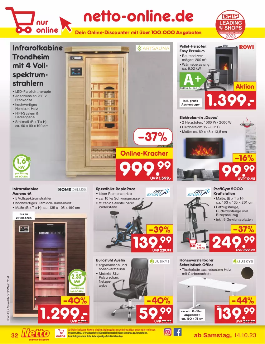 Aktueller Prospekt Netto Marken-Discount - Filial-Angebote - von 16.10 bis 21.10.2023 - strona 36 - produkty: angebot, angebote, Aschesauger, aust, butter, discount, eis, Elektro, elle, Holz, HP, Kamin, kracher, kraft, latte, Moreno, ndk, Ofen, office, reis, Ria, rum, schreibtisch, spee, Spektrum, steckdose, stuhl, Ti, tisch, tischplatte