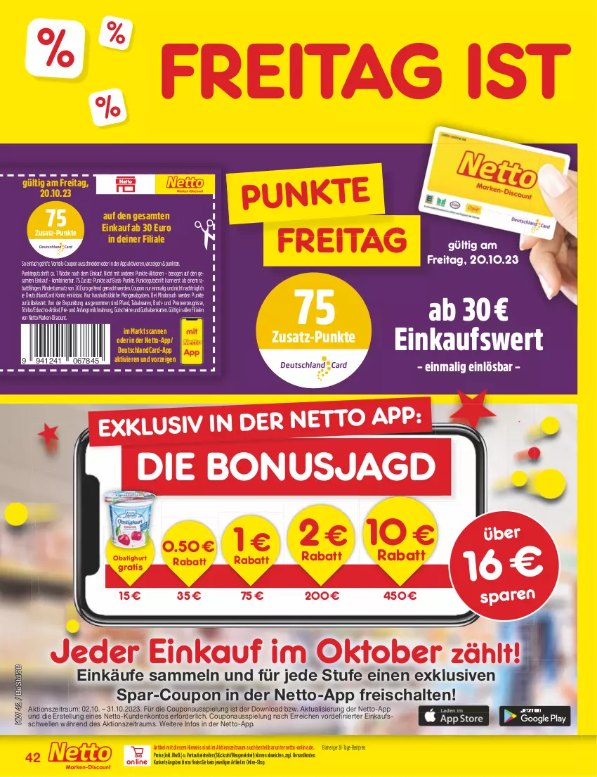 Aktueller Prospekt Netto Marken-Discount - Filial-Angebote - von 16.10 bis 21.10.2023 - strona 46 - produkty: bestpreis, buch, coupon, deutschlandcard, discount, eduscho, eis, elle, erde, guthabenkarte, gutschein, gutscheine, mac, marken-discount, milch, ndk, obst, Rauch, reis, Schal, Tchibo, Ti