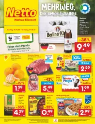 Gazetka promocyjna Netto Marken-Discount - Filial-Angebote - Gazetka - ważna od 21.10 do 21.10.2023 - strona 1 - produkty: angebot, berliner, berliner kindl, bestpreis, clementinen, dallmayr, eier, eis, filet, iglo, Jubiläums, kaffee, Kinder, kinder pingui, LG, maggi, maggi fix, ndk, pils, pilsener, pingui, reis, rwe, schlemmer-filet, schwein, schweine, Ti, wein, weine, ZTE