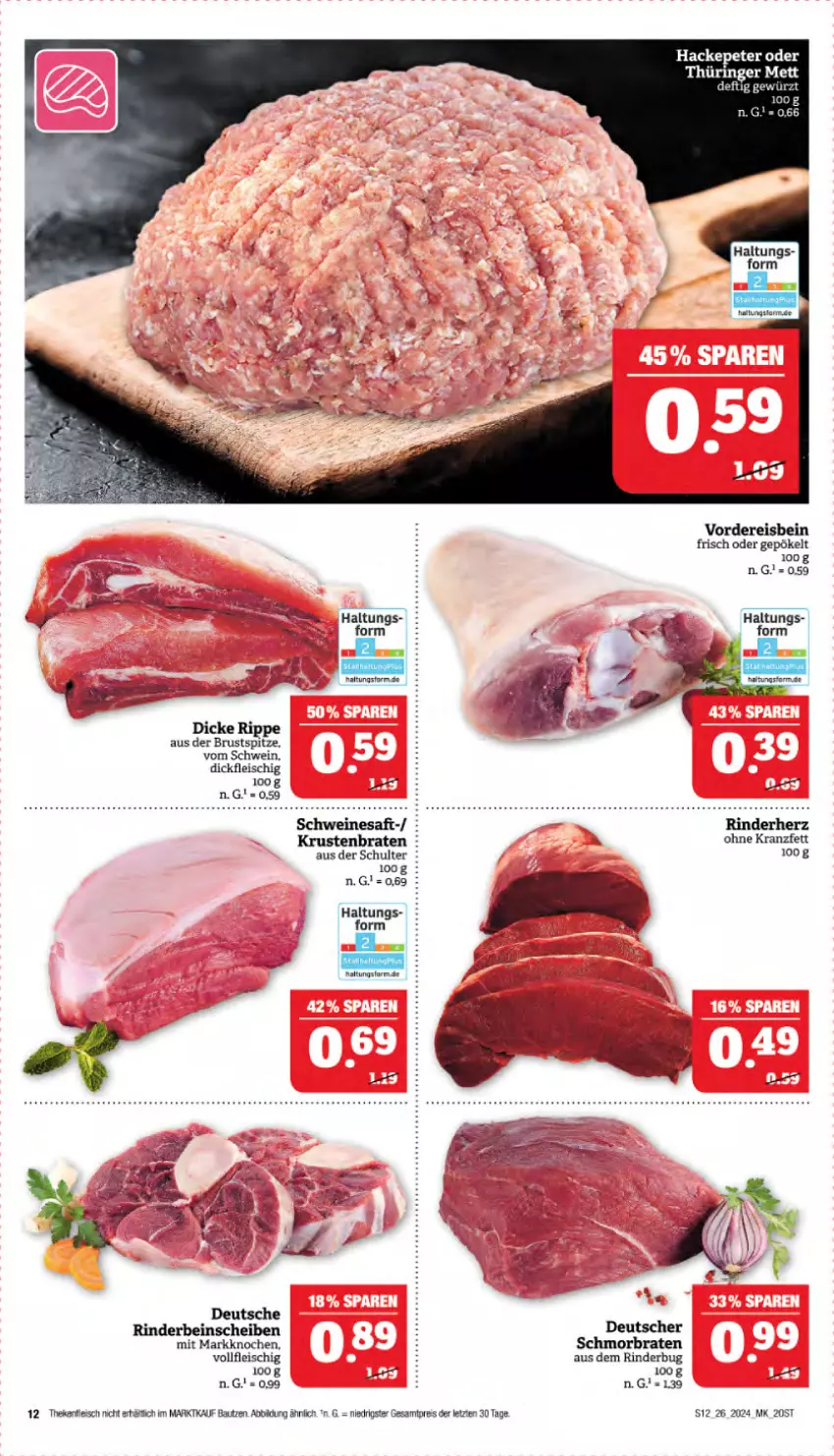 Aktueller Prospekt Marktkauf - Prospekt - von 23.06 bis 29.06.2024 - strona 12 - produkty: Bau, braten, eis, fleisch, Kranz, krustenbraten, Mett, reis, rind, rinder, ring, saft, schmorbraten, schwein, schweine, Ti, wein, weine, ZTE