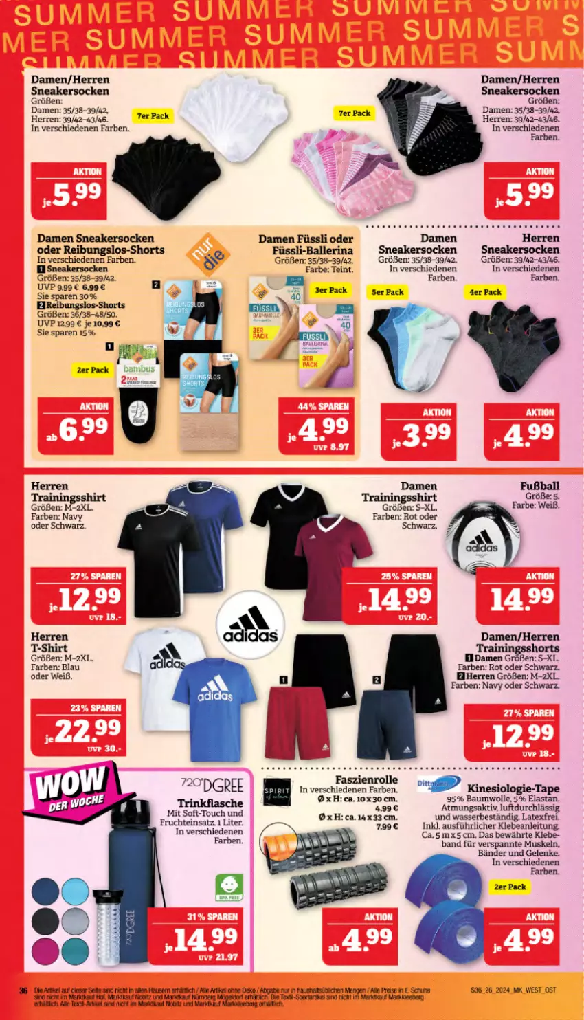 Aktueller Prospekt Marktkauf - Prospekt - von 23.06 bis 29.06.2024 - strona 36 - produkty: ball, Bau, baumwolle, eis, Fußball, reis, shirt, shorts, sneaker, sneakersocken, socken, Sport, T-Shirt, tee, Ti, wasser, wolle