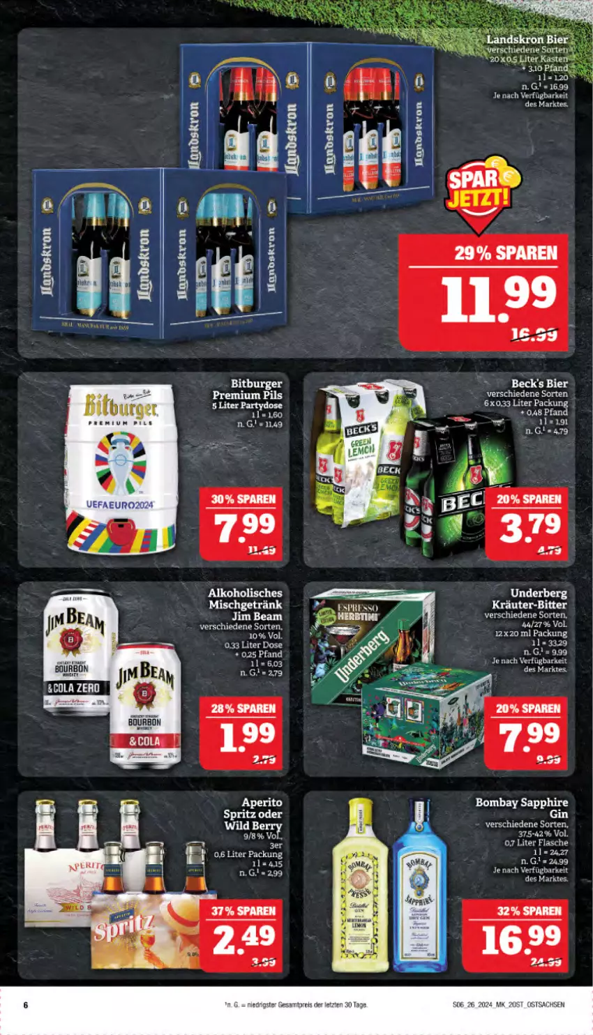 Aktueller Prospekt Marktkauf - Prospekt - von 23.06 bis 29.06.2024 - strona 6 - produkty: beck's, bier, bitburger, bombay sapphire, burger, cola, eis, flasche, getränk, gin, jim beam, pils, premium pils, reis, sapphire, tee, Ti, Wild, ZTE