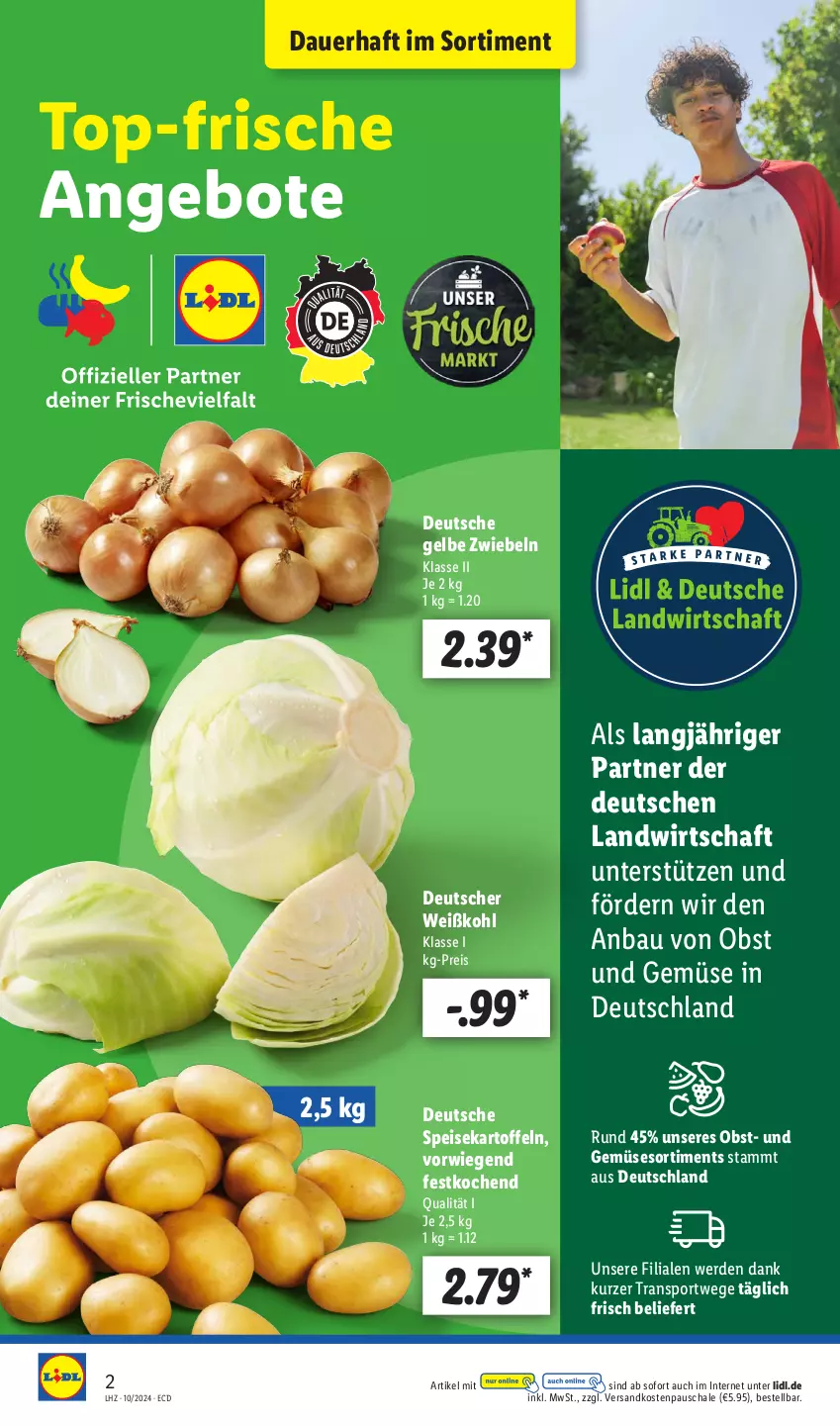 Aktueller Prospekt Lidl - Aktionsprospekt - von 04.03 bis 09.03.2024 - strona 2 - produkty: angebot, angebote, auer, Bau, eis, erde, kartoffel, kartoffeln, ndk, obst, Obst und Gemüse, reis, Schal, Schale, speisekartoffeln, Sport, Ti, und gemüse, Weißkohl, zwiebel, zwiebeln