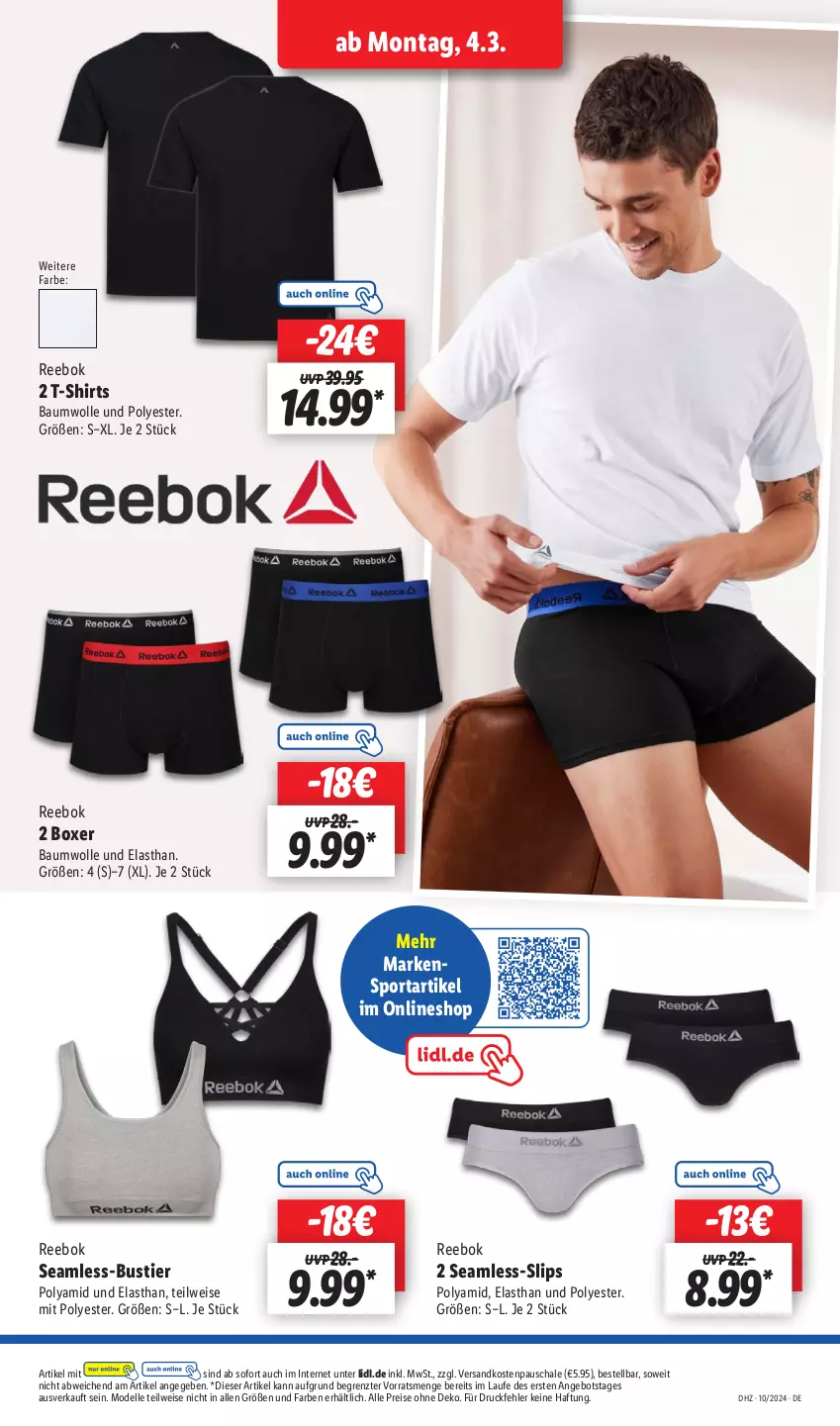 Aktueller Prospekt Lidl - Aktionsprospekt - von 04.03 bis 09.03.2024 - strona 25 - produkty: angebot, Bau, baumwolle, dell, eis, elle, Mode, ndk, Reebok, reis, Schal, Schale, shirt, shirts, slip, slips, Sport, Stier, T-Shirt, Ti, wolle, ZTE