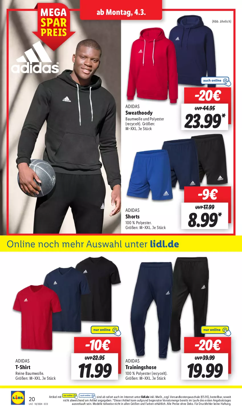 Aktueller Prospekt Lidl - Aktionsprospekt - von 04.03 bis 09.03.2024 - strona 26 - produkty: Adidas, angebot, Bau, baumwolle, dell, eis, elle, hose, Mode, ndk, reine baumwolle, reis, Schal, Schale, shirt, shorts, T-Shirt, Ti, Trainingshose, wolle, ZTE