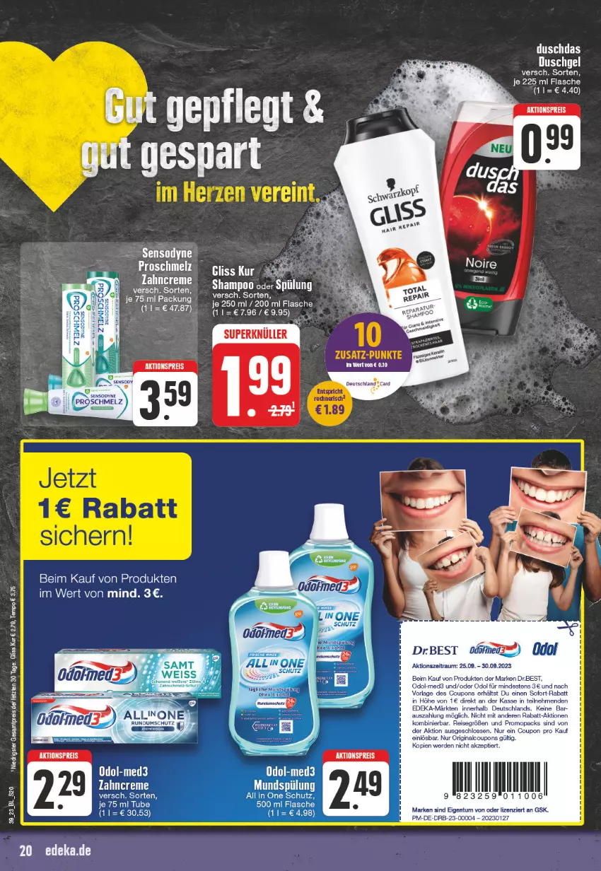 Aktueller Prospekt E Center - Angebote der Woche - von 25.09 bis 30.09.2023 - strona 20 - produkty: aktionspreis, creme, duschdas, duschgel, eis, flasche, gliss, gliss kur, LG, Odol, reis, Tempo, Ti, zahncreme