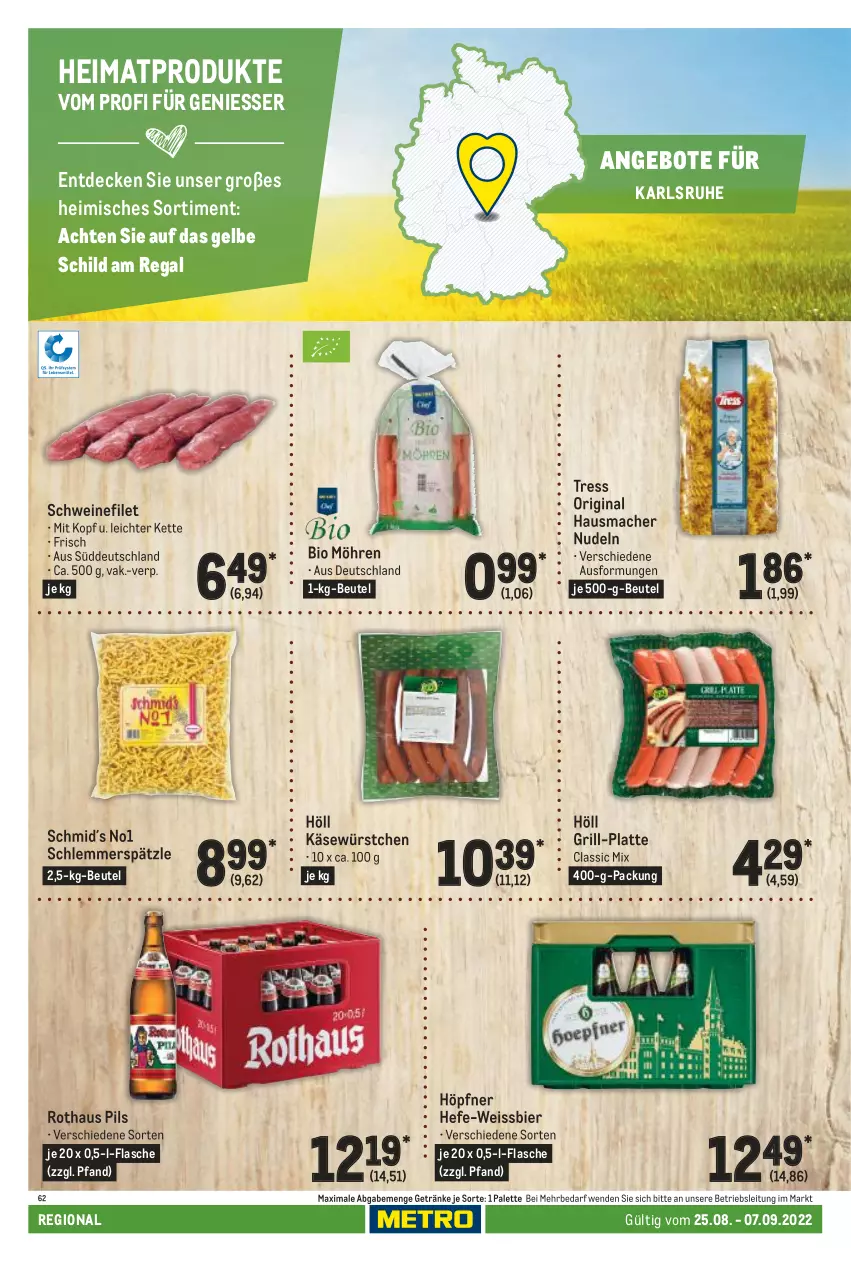 Aktueller Prospekt Metro - Regionaler Adresseinleger - von 25.08 bis 07.09.2022 - strona 110 - produkty: angebot, angebote, beutel, bier, bio, decke, eis, filet, flasche, getränk, getränke, gin, grill, Hausmacher, Hefe, Käse, Kette, latte, mac, möhren, nudel, nudeln, Palette, pils, regal, schwein, schweine, schweinefilet, Ti, wein, weine, weissbier, würstchen