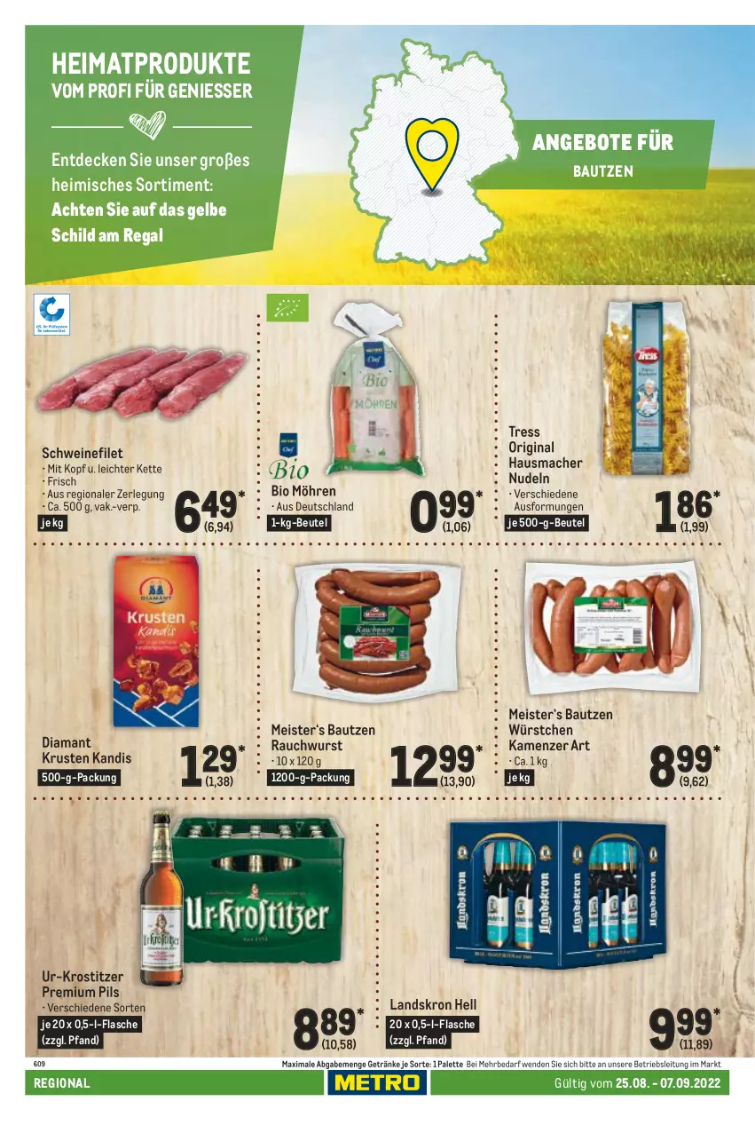 Aktueller Prospekt Metro - Regionaler Adresseinleger - von 25.08 bis 07.09.2022 - strona 120 - produkty: angebot, angebote, Bau, beutel, bio, decke, eis, filet, flasche, getränk, getränke, gin, Hausmacher, Kette, mac, Meister, möhren, nudel, nudeln, Palette, pils, premium pils, Rauch, regal, schwein, schweine, schweinefilet, Ti, wein, weine, wurst, würstchen