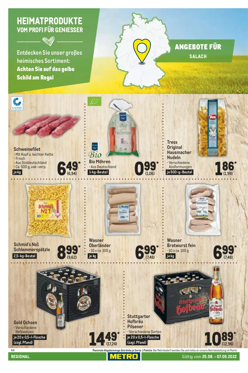 Aktueller Prospekt Metro - Regionaler Adresseinleger - von 25.08 bis 07.09.2022 - strona 124 - produkty: angebot, angebote, beutel, bio, bratwurst, decke, filet, flasche, getränk, getränke, gin, Hausmacher, Hefe, hefeweizen, Kette, mac, möhren, nudel, nudeln, Palette, pils, pilsener, regal, schwein, schweine, schweinefilet, Ti, wein, weine, wurst