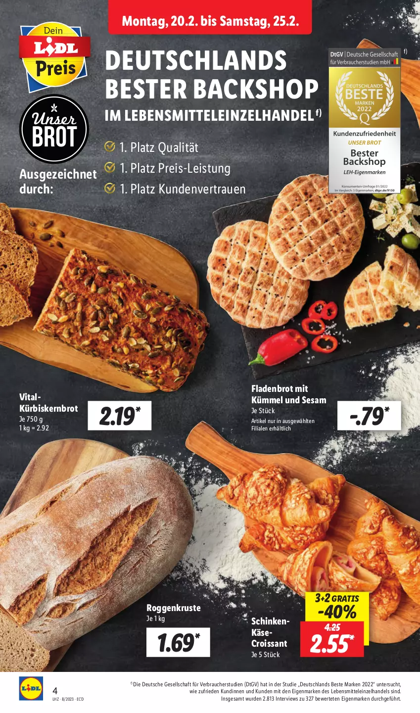 Aktueller Prospekt Lidl - Aktionsprospekt - von 20.02 bis 25.02.2023 - strona 4 - produkty: brot, Croissant, eis, Fladenbrot, Käse, Kürbis, lebensmittel, Rauch, reis, schinken, sesam, Ti, vita