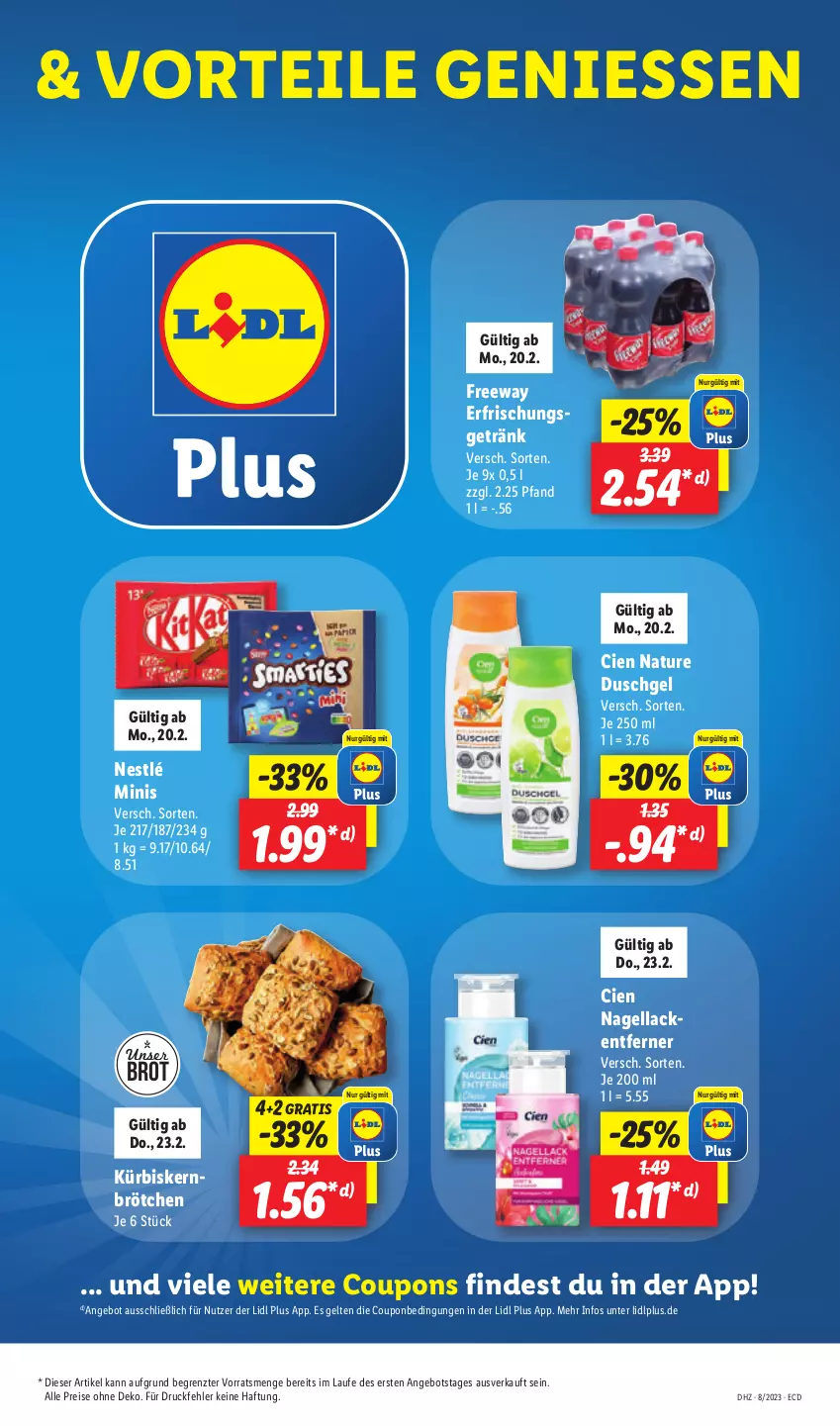 Aktueller Prospekt Lidl - Aktionsprospekt - von 20.02 bis 25.02.2023 - strona 47 - produkty: angebot, brot, brötchen, Cien, coupon, coupons, duschgel, eis, erfrischungsgetränk, getränk, Kürbis, Kürbiskernbrötchen, lack, Lacke, Nagellack, Nagellackentferner, natur, nestlé, reis, Ti, ZTE