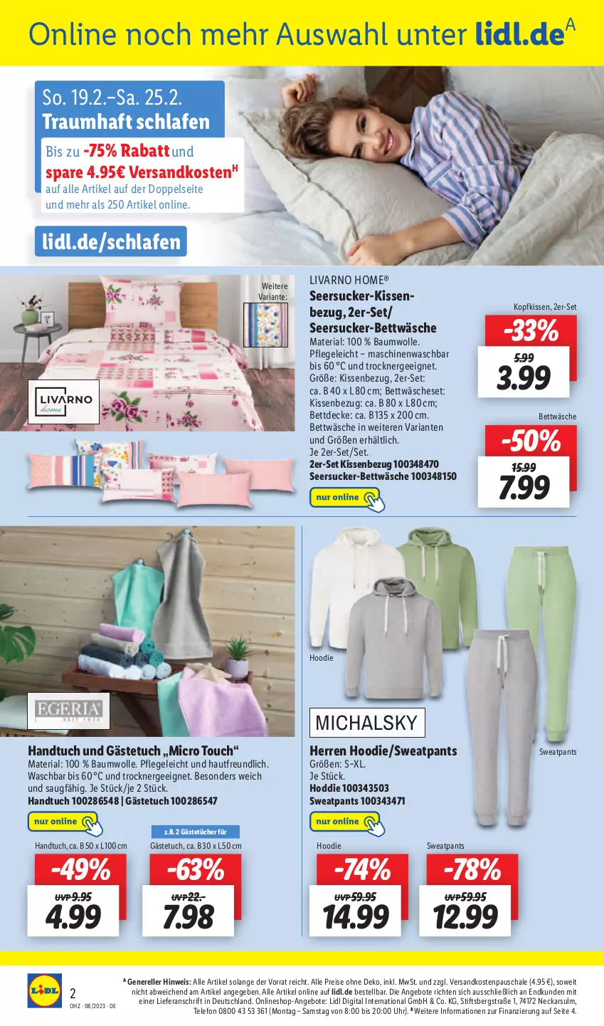 Aktueller Prospekt Lidl - Aktionsprospekt - von 20.02 bis 25.02.2023 - strona 50 - produkty: angebot, angebote, Bau, baumwolle, bett, bettwäsche, decke, eis, elle, Ergee, gästetuch, Gästetücher, handtuch, kissen, Kissenbezug, kopfkissen, ndk, Pants, reis, rel, Ria, Schal, Schale, seersucker, Seersucker-Bettwäsche, telefon, Ti, Trockner, tuc, tücher, uhr, wolle