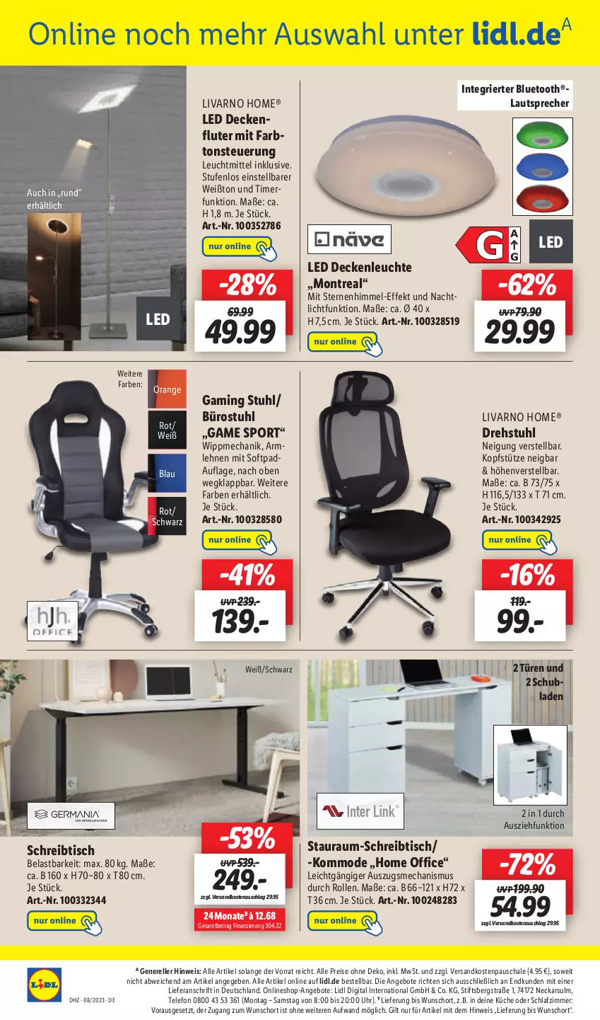 Aktueller Prospekt Lidl - Aktionsprospekt - von 20.02 bis 25.02.2023 - strona 52 - produkty: angebot, angebote, armlehnen, decke, deckenfluter, deckenleuchte, drehstuhl, eis, elle, kommode, kopfstütze, küche, lautsprecher, LED Deckenleuchte, Leuchte, leuchtmittel, Mode, Nachtlicht, ndk, office, orange, reis, rel, Schal, Schale, schlafzimmer, schreibtisch, schubladen, Sport, stuhl, telefon, Ti, timer, tisch, uhr