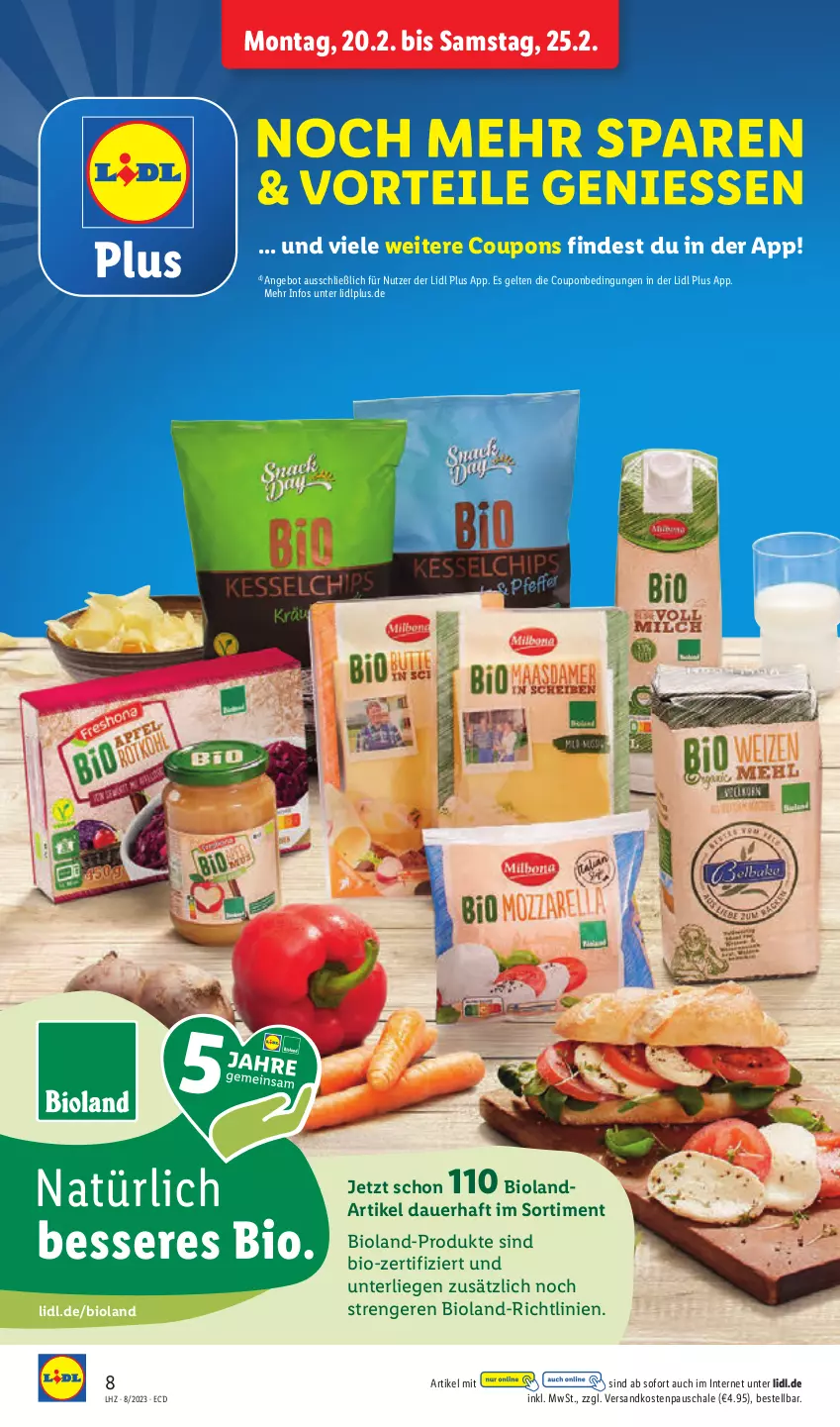 Aktueller Prospekt Lidl - Aktionsprospekt - von 20.02 bis 25.02.2023 - strona 8 - produkty: angebot, auer, bio, bioland, coupon, coupons, Liege, ndk, Schal, Schale, Ti