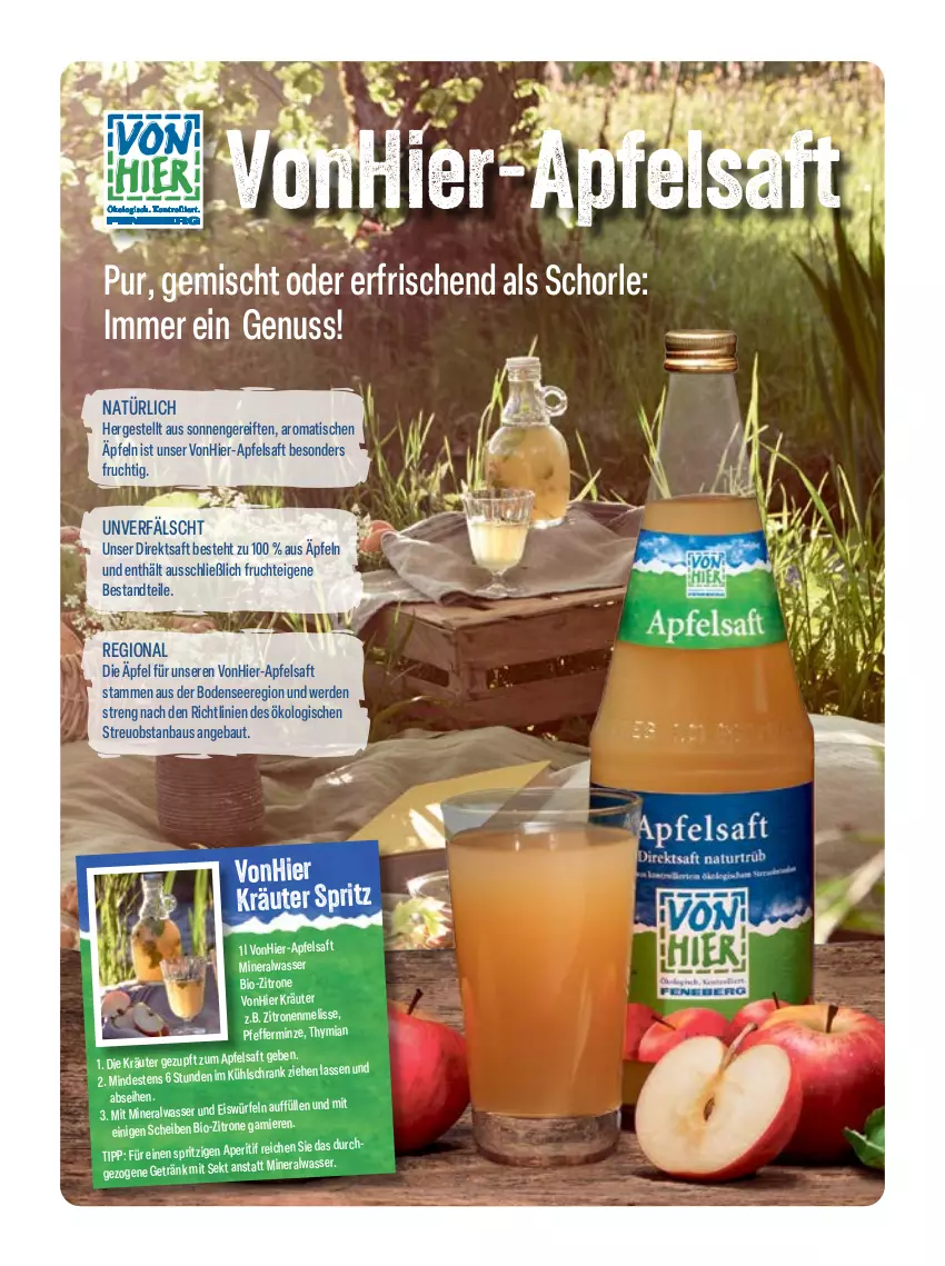 Aktueller Prospekt Feneberg - Prospekte - von 15.06 bis 17.06.2023 - strona 13 - produkty: Alwa, apfel, apfelsaft, Bau, bio, direktsaft, eis, erde, frucht, garnier, getränk, kräuter, mineralwasser, minze, nuss, obst, pfeffer, pfefferminze, saft, schorle, Schrank, sekt, Ti, tisch, wasser, zitrone, zitronen