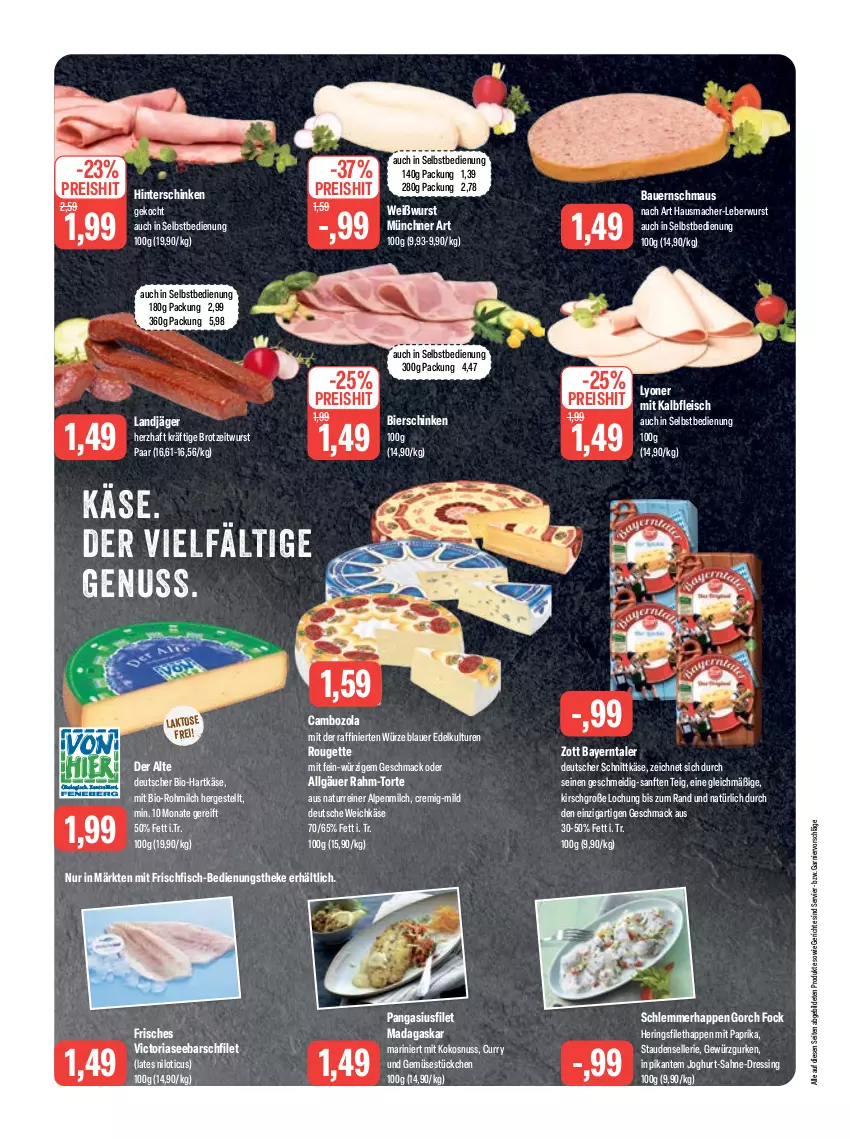 Aktueller Prospekt Feneberg - Prospekte - von 15.06 bis 17.06.2023 - strona 4 - produkty: alpenmilch, auer, Bau, Bauer, bier, bierschinken, bio, brot, cambozola, curry, deutscher schnittkäse, dressing, eis, elle, filet, fisch, fleisch, frischfisch, garnier, gewürz, Gewürzgurke, gewürzgurken, gurke, gurken, hartkäse, Hausmacher, hering, Herings, hinterschinken, joghur, joghurt, Kalbfleisch, Käse, kirsch, kokos, kokosnuss, landjäger, leberwurst, LG, lyoner, mac, Maus, milch, mit kalbfleisch, mit paprika, natur, nuss, Pangasius, paprika, reis, Ria, ring, rouge, rougette, sahne, schinken, schnittkäse, stauden, Ti, torte, und gemüse, weichkäse, Weißwurst, wurst, Yo, zott