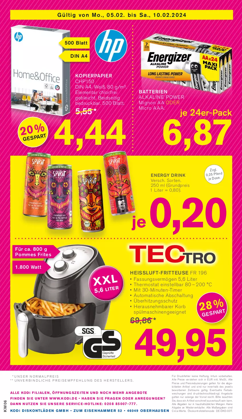 Aktueller Prospekt Kodi - Prospekte - von 05.02 bis 10.02.2024 - strona 12 - produkty: angebot, angebote, auto, batterie, batterien, din a4, drink, eis, elle, energy drink, fritteuse, HP, kopierpapier, korb, lenco, papier, pommes, Pommes Frites, reis, Schal, spülmaschinen, thermostat, Ti, timer, tisch, überhitzungsschutz