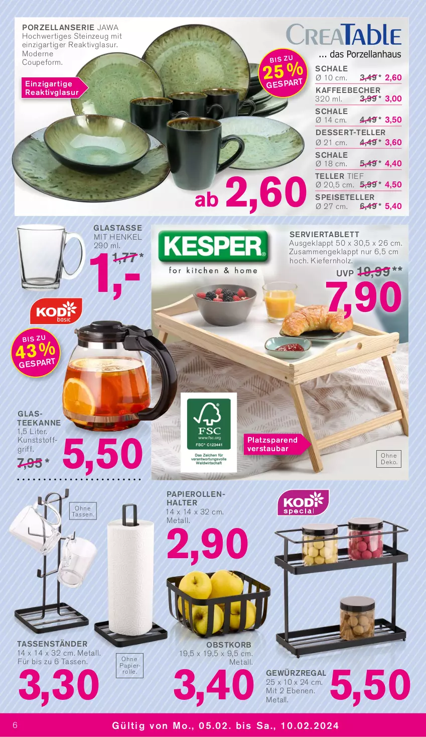 Aktueller Prospekt Kodi - Prospekte - von 05.02 bis 10.02.2024 - strona 6 - produkty: Becher, dessert, eis, elle, gewürz, henkel, Holz, kaffee, kaffeebecher, korb, Mode, obst, papier, regal, Schal, Schale, Serviertablett, Speiseteller, tablet, tablett, tasse, tee, teekanne, teller, Ti