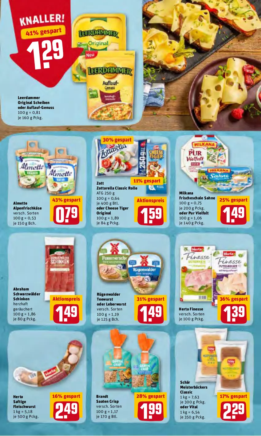 Aktueller Prospekt Rewe - Prospekte - von 21.02 bis 27.02.2022 - strona 10 - produkty: aktionspreis, almette, alpenfrischkäse, brandt, eis, finesse, fleisch, fleischwurst, frischkäse, gin, herta, herta finesse, Käse, leberwurst, leerdammer, Meister, Mett, milka, milkana, nuss, reis, rel, rügenwalder, saft, sahne, Schal, Schale, schinken, schwarzwälder schinken, tee, teewurst, Ti, vita, wurst, zott, zottarella