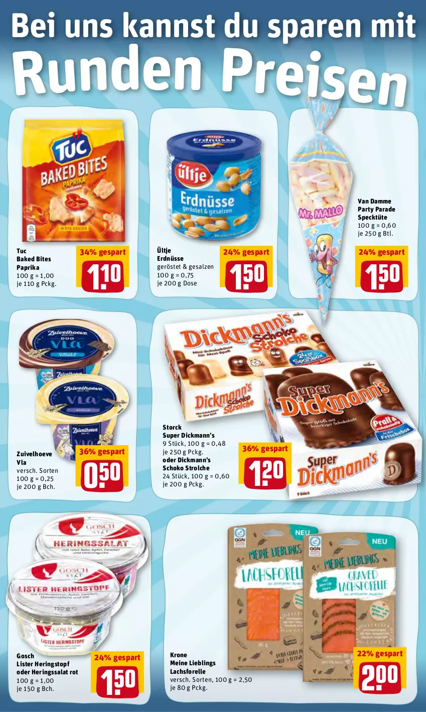 Aktueller Prospekt Rewe - Prospekte - von 21.02 bis 27.02.2022 - strona 16 - produkty: bites, eis, elle, erdnüsse, forelle, hering, Herings, krone, lachs, paprika, reis, rel, ring, salat, salz, schoko, Speck, storck, topf, tuc, Tüte, ültje, ültje erdnüsse