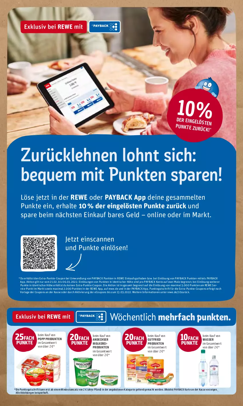 Aktueller Prospekt Rewe - Prospekte - von 21.02 bis 27.02.2022 - strona 19 - produkty: angebot, angebote, coupon, coupons, eis, erde, gutfried, LG, mac, molkereiprodukte, payback, Popp, Ti, tisch, wasser