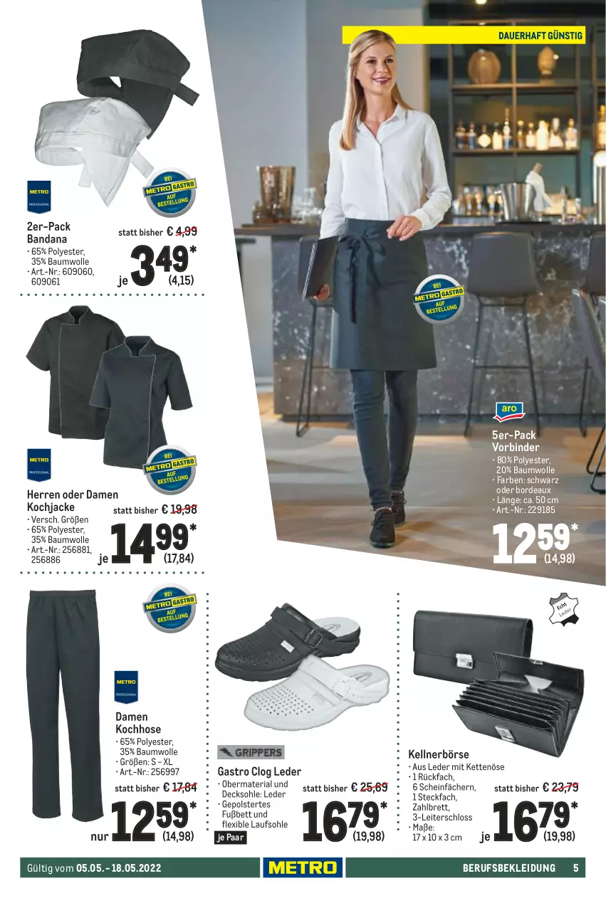 Aktueller Prospekt Metro - Gastronomie Spezial - von 05.05 bis 18.05.2022 - strona 5 - produkty: Bau, baumwolle, bett, decksohle, hose, Jacke, Kette, kleid, Kleidung, Ria, Ti, wolle