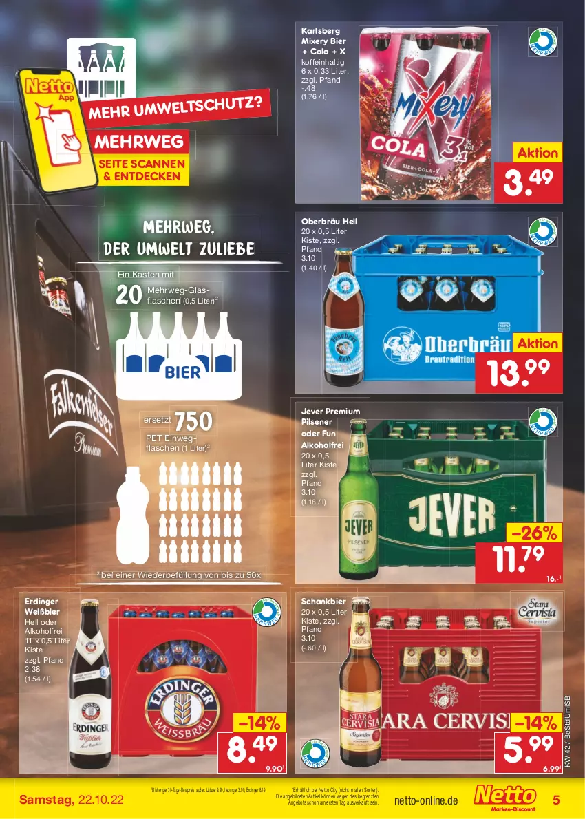 Aktueller Prospekt Netto Marken-Discount - Filial-Angebote - von 17.10 bis 22.10.2022 - strona 5 - produkty: alkohol, angebot, bestpreis, bier, burger, cola, decke, eis, erdinger, flasche, glasflasche, jever, karlsberg, karlsberg mixery, Lübzer, Mixer, mixery, pils, pilsener, premium pils, reis, rwe, Schankbier, Ti, ZTE