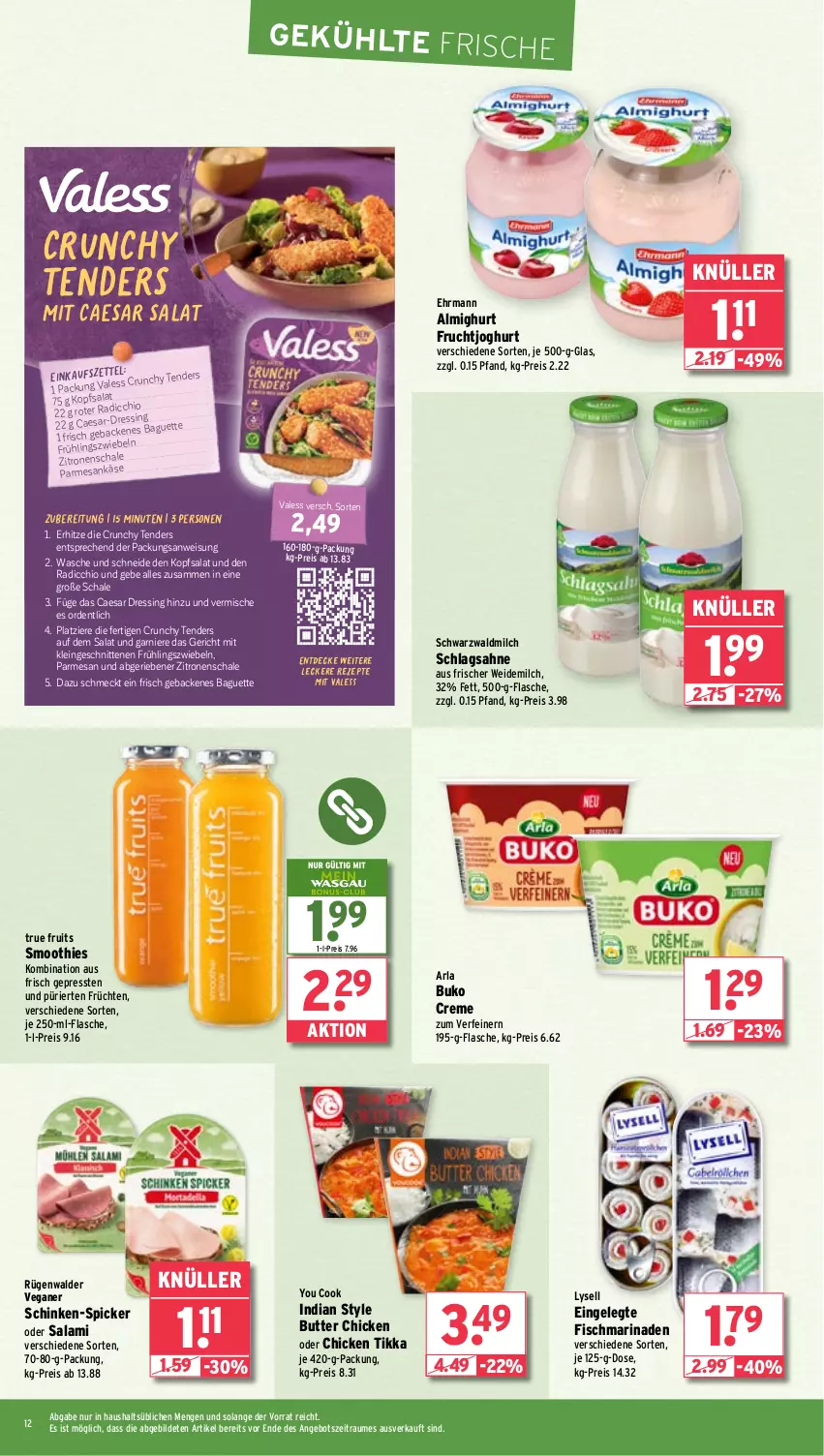 Aktueller Prospekt Wasgau - von 14.10 bis 19.10.2024 - strona 12 - produkty: almighur, almighurt, angebot, arla, arla buko, baguette, Buko, butter, creme, decke, dressing, ehrmann, ehrmann almighurt, eis, enders, fisch, flasche, frucht, früchte, früchten, fruchtjoghurt, garnier, geback, joghur, joghurt, kopfsalat, lysell, marinade, milch, Radicchio, reis, rezept, rezepte, rügenwalder, sahne, salami, salat, Schal, Schale, schinken, schlagsahne, schnitten, smoothie, smoothies, tender, Ti, true fruits, weidemilch, Yo, zitrone, zitronen, zwiebel, zwiebeln