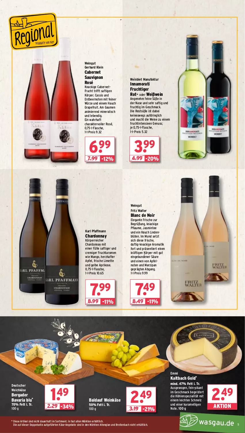 Aktueller Prospekt Wasgau - von 14.10 bis 19.10.2024 - strona 5 - produkty: angebot, angebote, apfel, aprikose, auer, bavaria blu, bergader, Blüte, Brei, cabernet, cabernet sauvignon, cassis, chardonnay, deutscher weichkäse, eis, emmi, Faktu, flasche, fritz, frucht, grapefruit, karamell, Käse, limette, mac, mango, marzipan, Mett, mint, nuss, pflaume, reis, Ria, ring, saft, sauvignon, Spezi, tee, Ti, weichkäse, wein, weine, Weinkäse, Weißwein