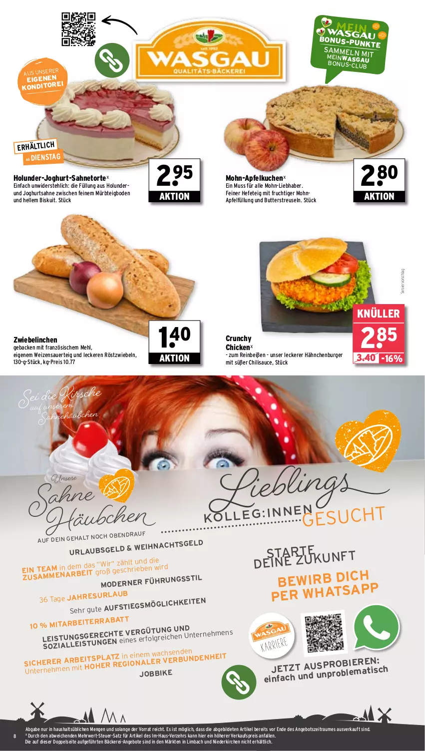 Aktueller Prospekt Wasgau - von 14.10 bis 19.10.2024 - strona 8 - produkty: angebot, angebote, apfel, Apfelkuchen, auer, bier, Biere, burger, butter, chili, eis, elle, frucht, geback, Hefe, holunder, joghur, joghurt, kuchen, LG, mehl, mit frucht, Mode, Mürbteig, reis, röstzwiebeln, rwe, sahne, sauce, Ti, tisch, torte, zwiebel, zwiebeln