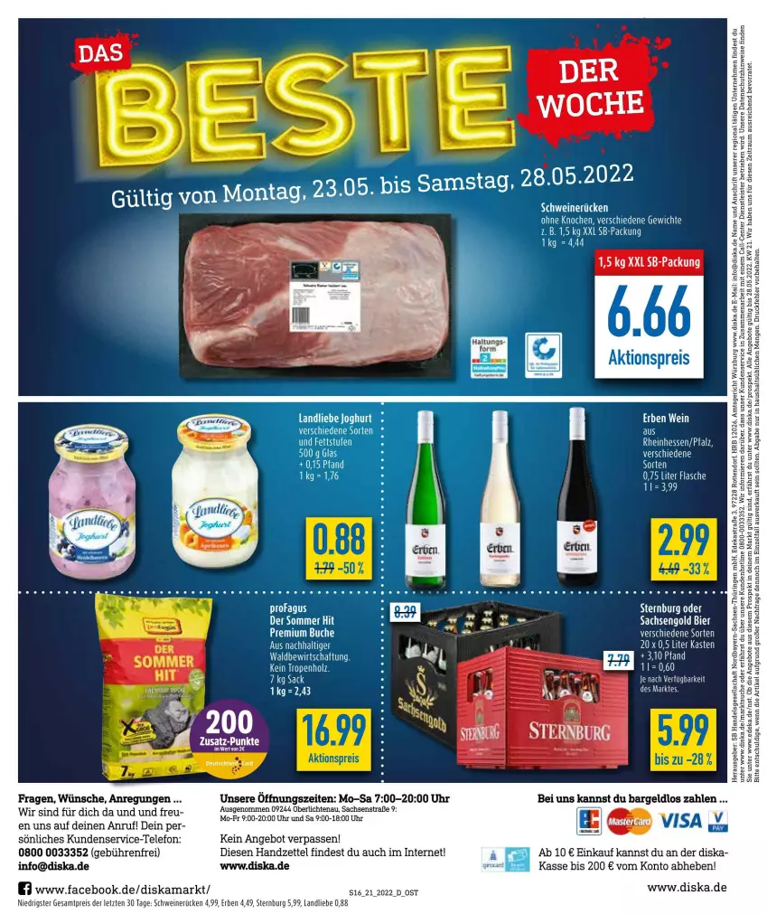 Aktueller Prospekt Diska - Prospekte - von 23.05 bis 28.05.2022 - strona 16 - produkty: angebot, angebote, Astra, bier, deka, eis, ente, erde, Holz, landliebe, mam, profagus, reis, Ria, ring, sac, schwein, schweine, schweinerücken, Sternburg, tee, telefon, Ti, uhr, wein, weine, Wella, ZTE