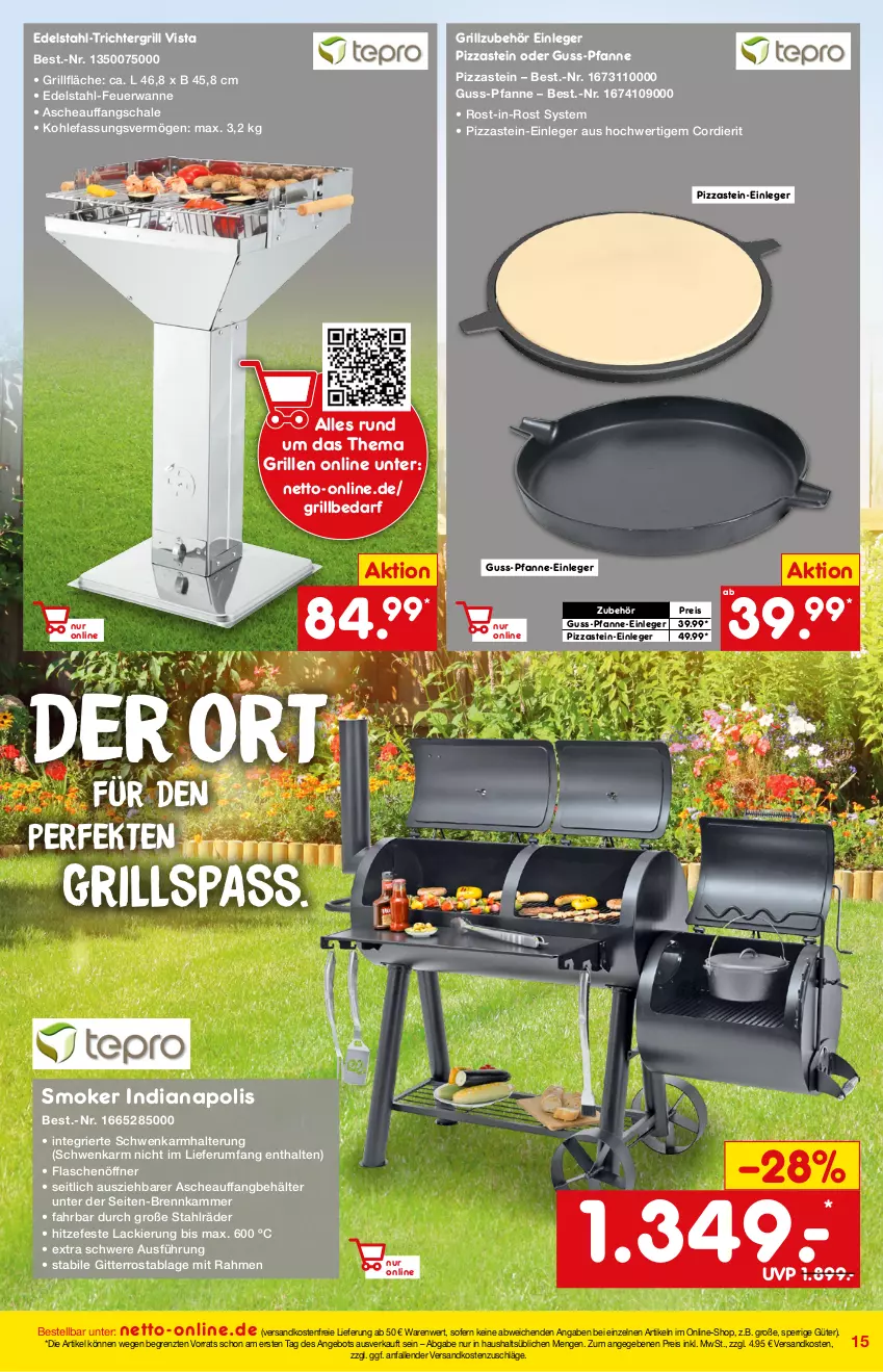 Aktueller Prospekt Netto Marken-Discount - Online-Angebote April - von 01.04 bis 30.04.2022 - strona 15 - produkty: angebot, Behälter, edelstahl, eis, flasche, flaschenöffner, grill, Grillzubehör, lack, ndk, pfanne, pizza, reis, rum, Schal, Schale, Ti, Trichtergrill, versandkostenfrei, Wanne, ZTE