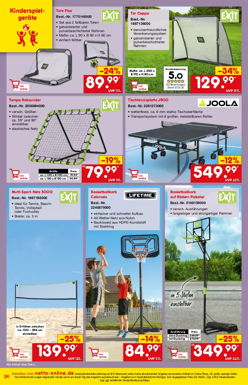 Aktueller Prospekt Netto Marken-Discount - Online-Angebote April - von 01.04 bis 30.04.2022 - strona 24 - produkty: angebot, asti, ball, Bau, eis, elle, Kinder, Kinderspiel, korb, latte, LG, ndk, reis, ring, spielzeug, Sport, Tempo, Ti, tisch, versandkostenfrei, ZTE