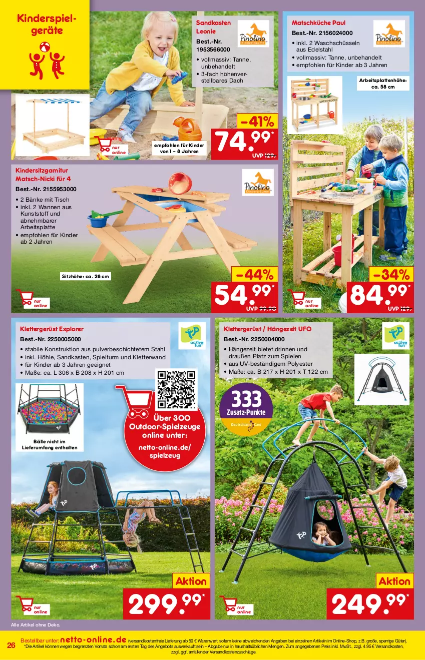 Aktueller Prospekt Netto Marken-Discount - Online-Angebote April - von 01.04 bis 30.04.2022 - strona 26 - produkty: angebot, arbeitsplatte, edelstahl, eis, garnitur, Kinder, Kindersitz, Kinderspiel, küche, latte, LG, ndk, reis, rum, Sandkasten, schüssel, Sitzhöhe, Spiele, spielzeug, Ti, tisch, versandkostenfrei, Wanne, Zelt, ZTE