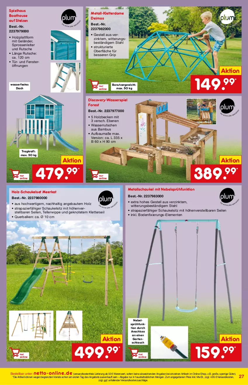 Aktueller Prospekt Netto Marken-Discount - Online-Angebote April - von 01.04 bis 30.04.2022 - strona 27 - produkty: angebot, bambus, Bau, eis, elle, ente, fenster, Garten, gartenschlauch, Holz, kraft, ndk, reis, Schaukel, schlauch, teller, Ti, versandkostenfrei, wasser, wasserrutsche, ZTE