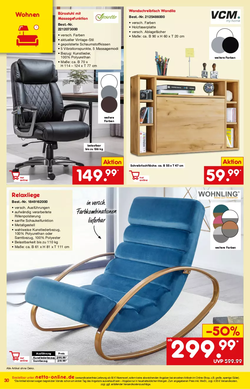 Aktueller Prospekt Netto Marken-Discount - Online-Angebote April - von 01.04 bis 30.04.2022 - strona 30 - produkty: angebot, eis, elle, gefu, Holz, kissen, latte, LG, Liege, ndk, reis, rel, Schaukel, schreibtisch, stuhl, Ti, tisch, versandkostenfrei, ZTE